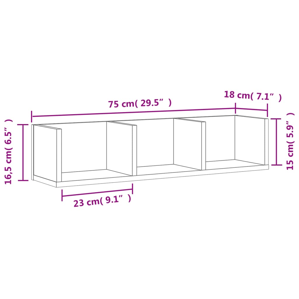 vidaXL Armários de parede 2 pcs 75x18x16,5 cm derivados madeira preto