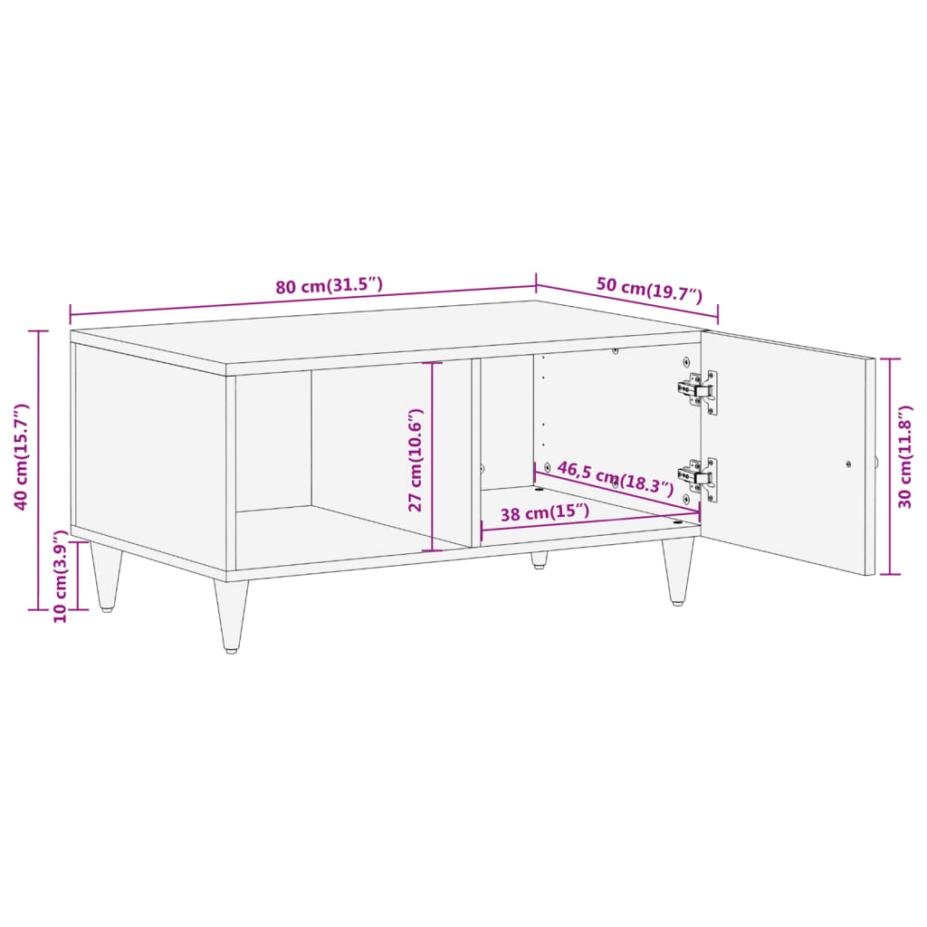 vidaXL Mesa de centro 80x50x40 cm madeira de mangueira maciça