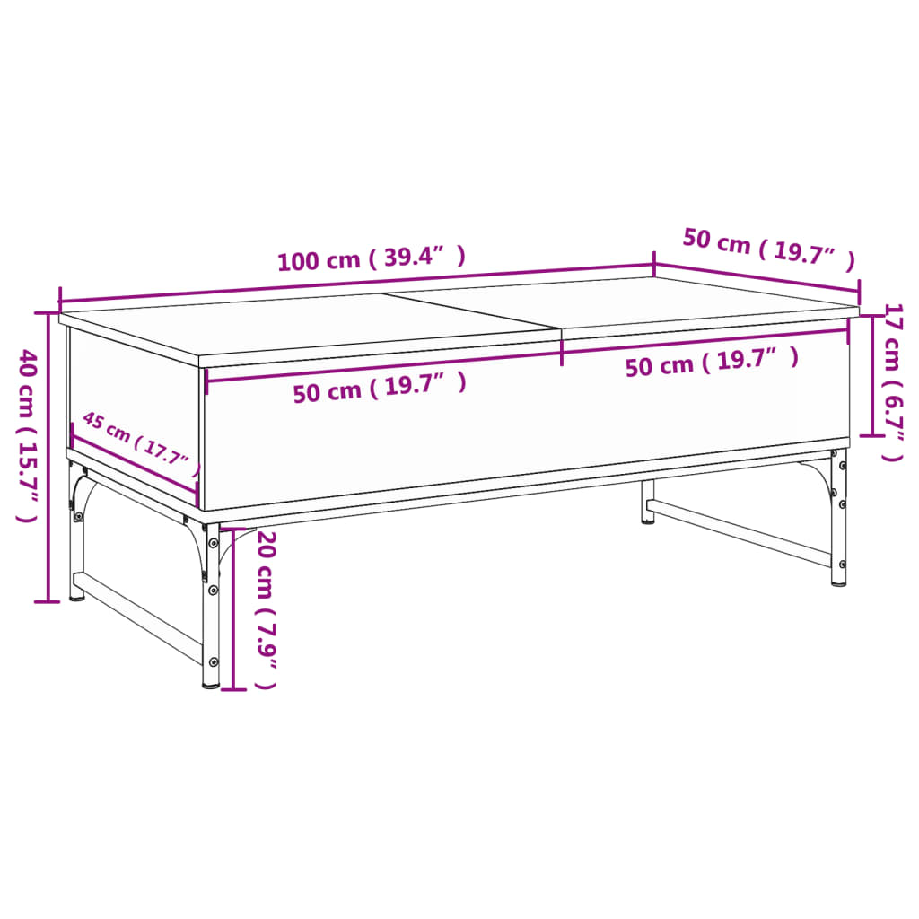 vidaXL Mesa centro 100x50x40 cm deriv. madeira/metal carvalho sonoma