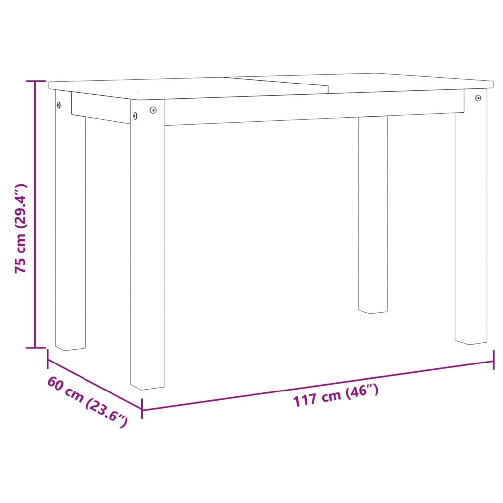 vidaXL Mesa de jantar Panama 117x60x75 cm pinho maciço branco