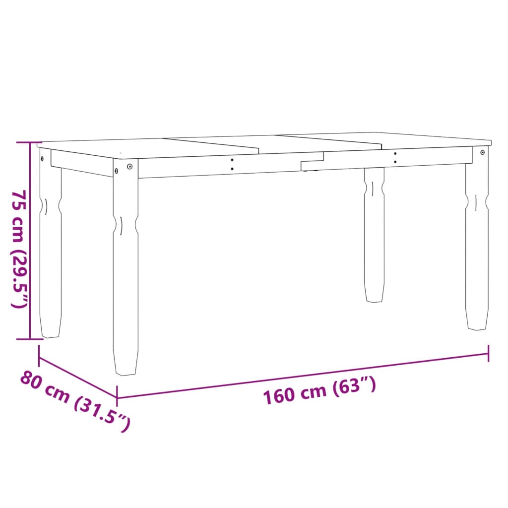 vidaXL Mesa de jantar Corona 160x80x75 cm madeira pinho maciça branco