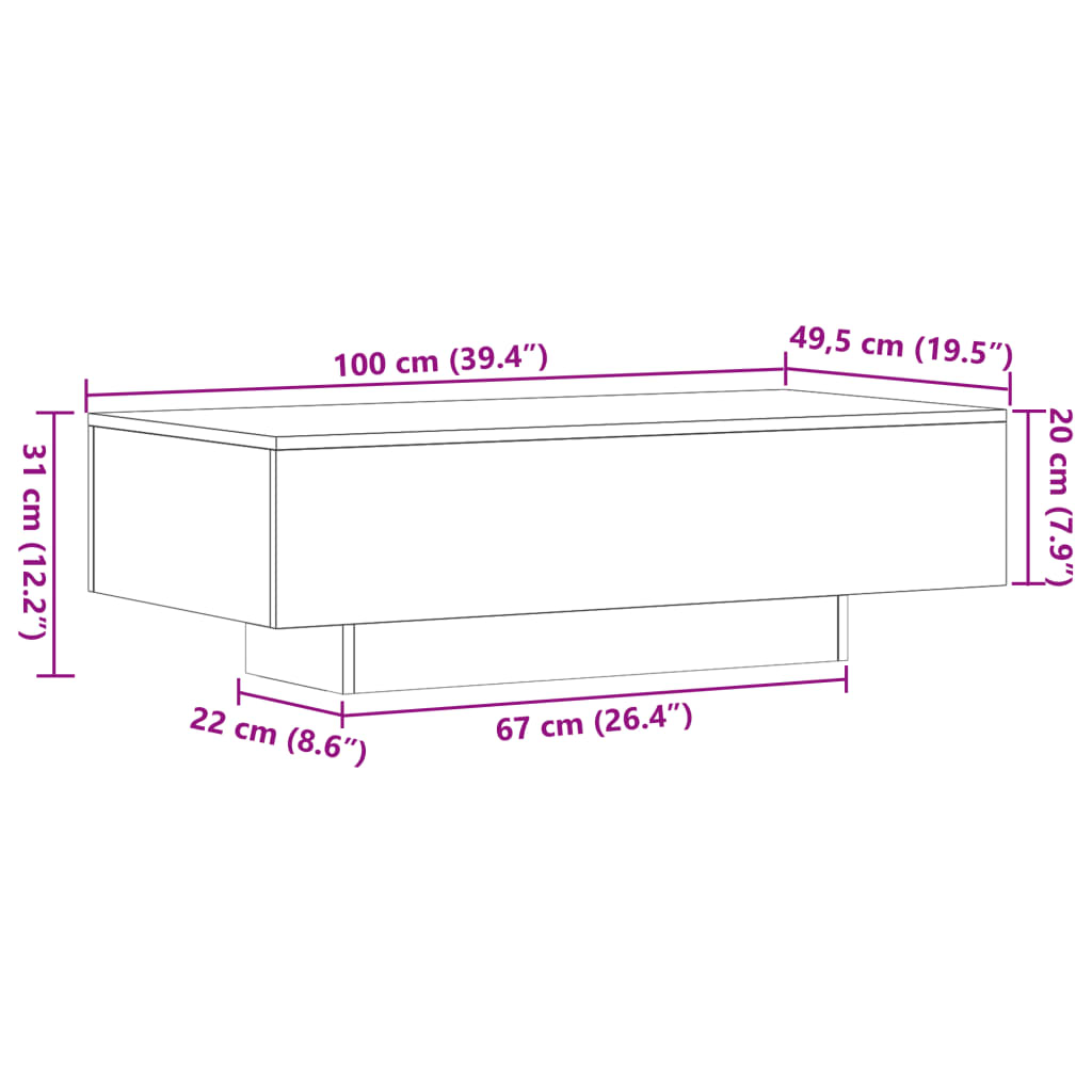 vidaXL Mesa de centro 100x49,5x31 cm derivados madeira carvalho sonoma