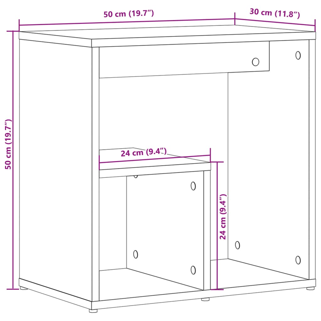 vidaXL Mesa de apoio 50x30x50 cm contraplacado cinzento cimento