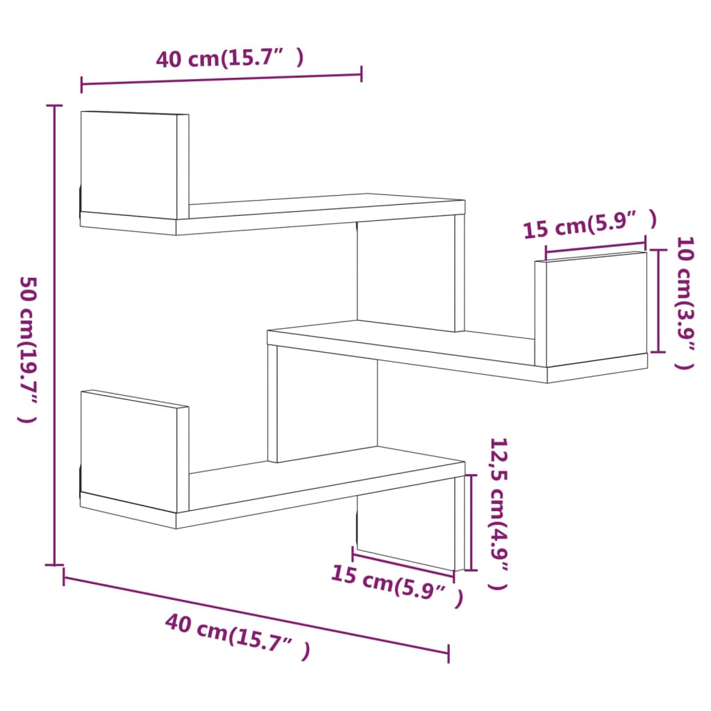 vidaXL Estante canto 2pcs 40x40x50cm derivados madeira carvalho fumado