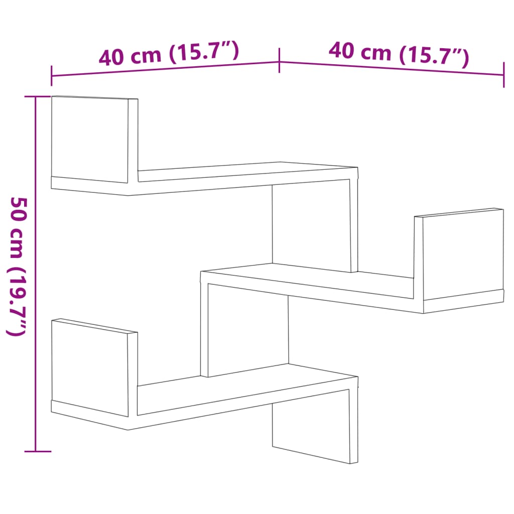 vidaXL Estante canto 2pcs 40x40x50cm derivados madeira cinzento sonoma