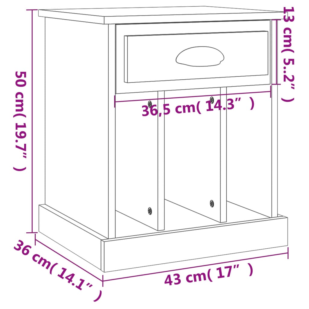 vidaXL Mesas de cabeceira 2 pcs 43x36x50 cm cor carvalho fumado