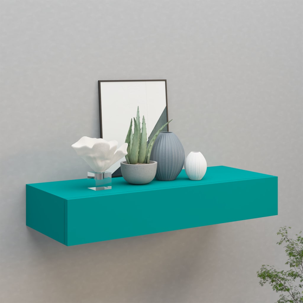 vidaXL Prateleira de parede com gaveta MDF 60x23,5x10 cm azul