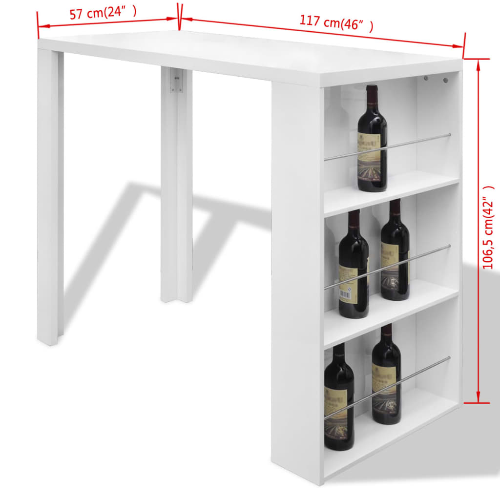 vidaXL Mesa de bar em MDF com garrafeira, branco brilhante