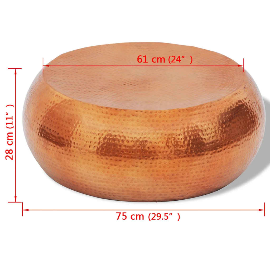 vidaXL Mesa de apoio em alumínio martelado, cor de latão/cobre