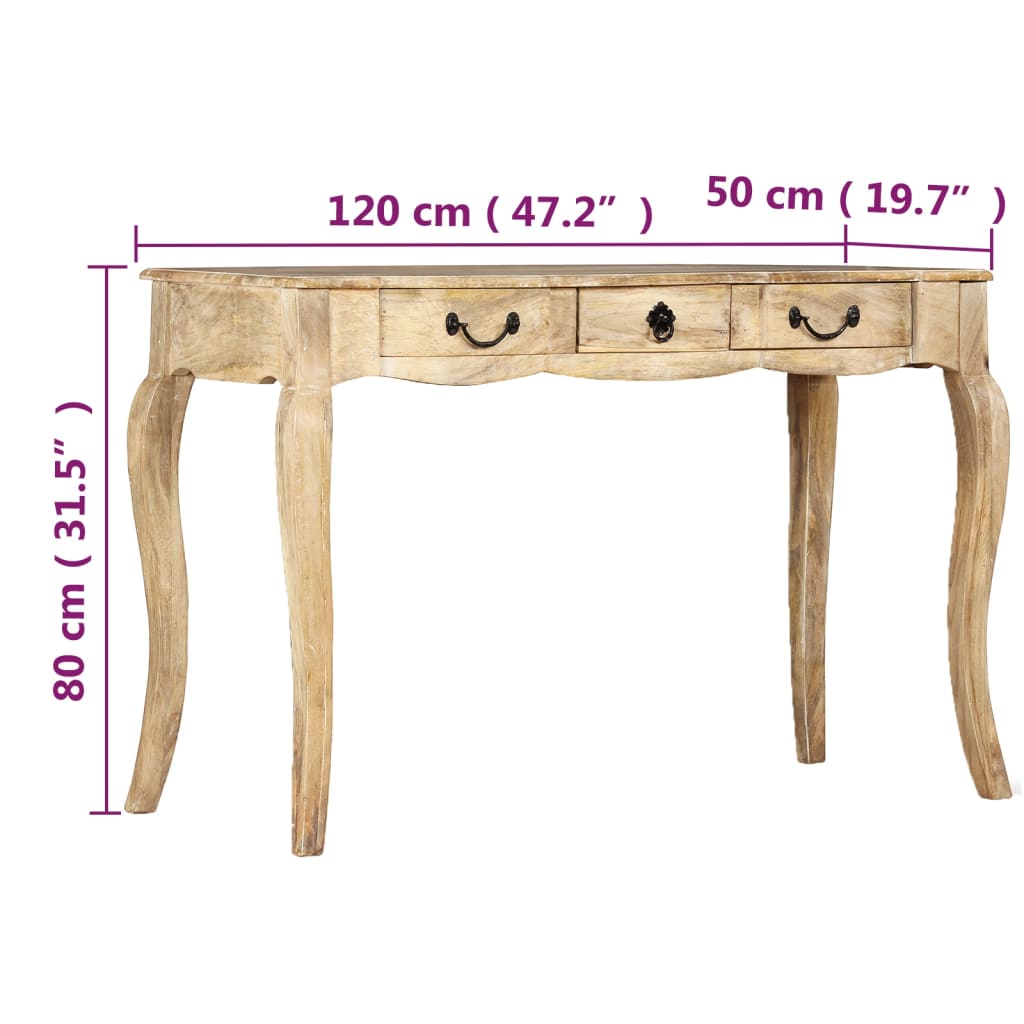 vidaXL Mesa consola madeira de mangueira maciça 120x50x80 cm