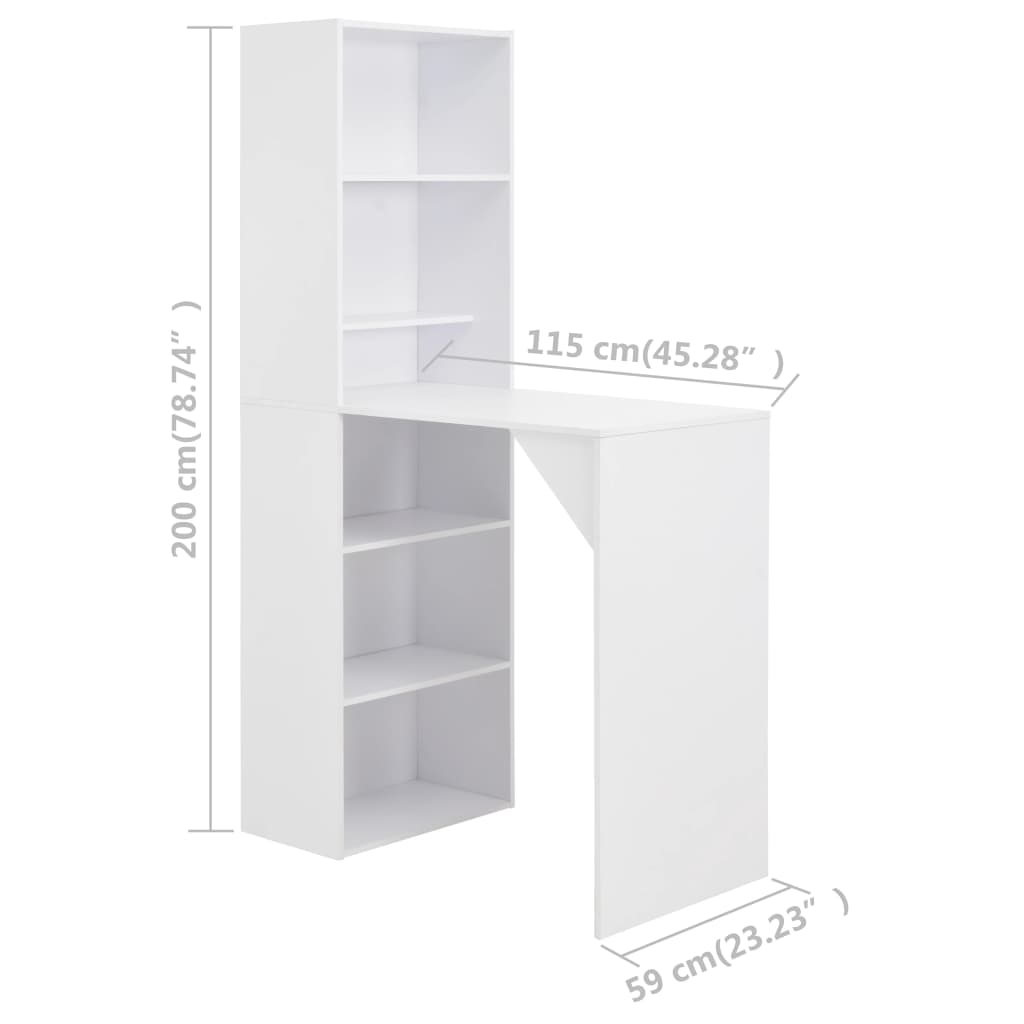 vidaXL Mesa de bar com armário 115x59x200 cm branco