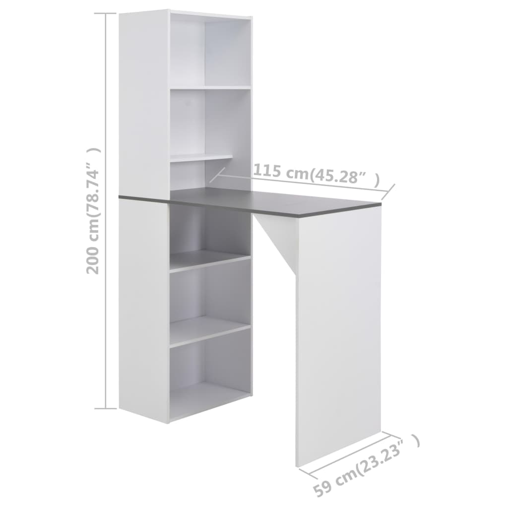 vidaXL Mesa de bar com armário 115x59x200 cm branco