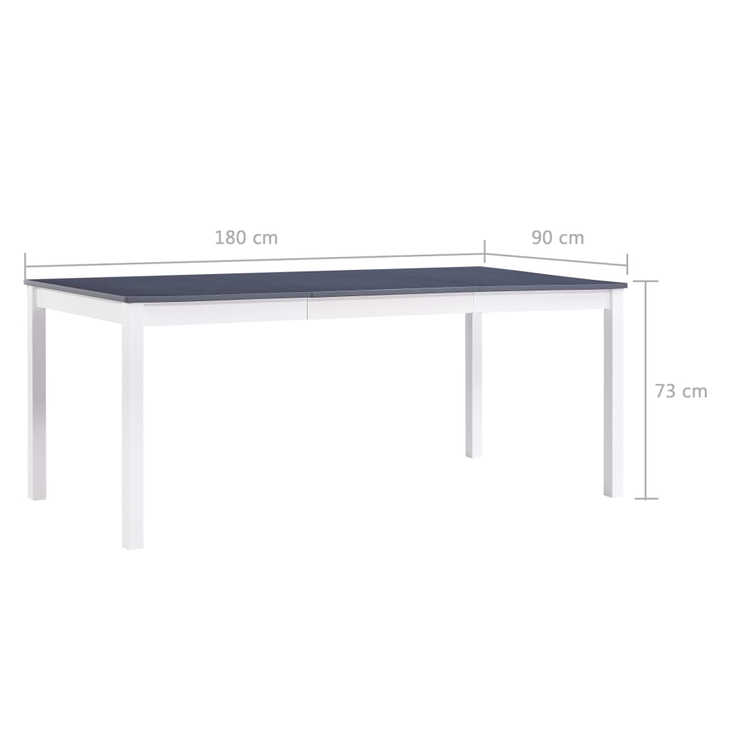 vidaXL Mesa de jantar 180x90x73 cm madeira de pinho branco e cinzento