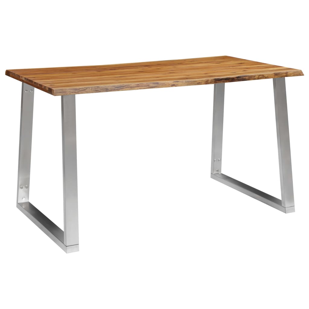 vidaXL Mesa de jantar 140x80x75 cm acácia maciça e aço inoxidável