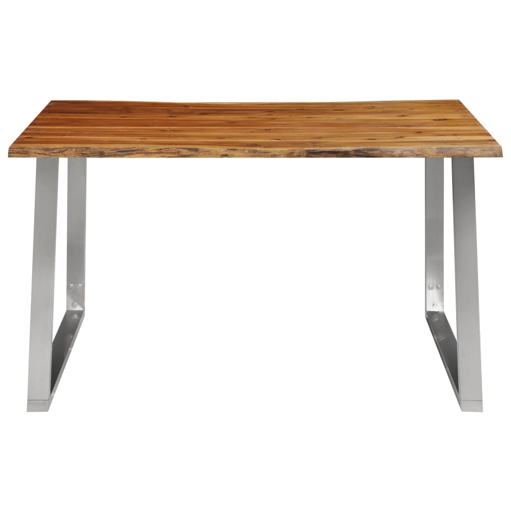 vidaXL Mesa de jantar 140x80x75 cm acácia maciça e aço inoxidável