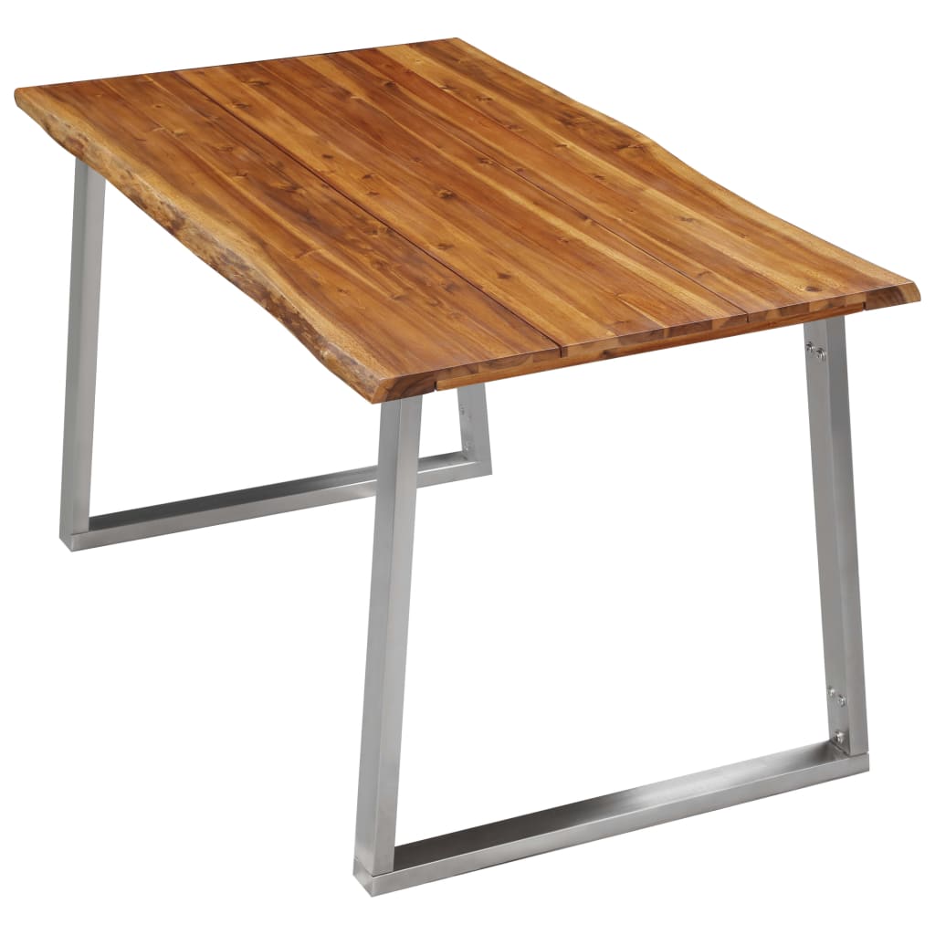 vidaXL Mesa de jantar 140x80x75 cm acácia maciça e aço inoxidável