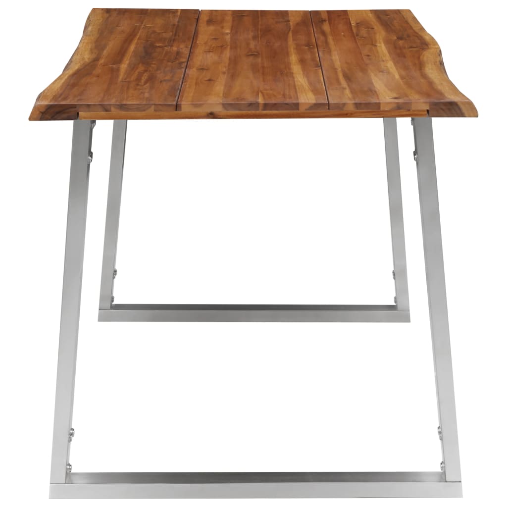 vidaXL Mesa de jantar 140x80x75 cm acácia maciça e aço inoxidável