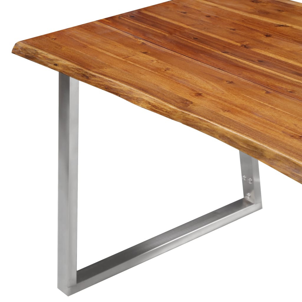 vidaXL Mesa de jantar 140x80x75 cm acácia maciça e aço inoxidável