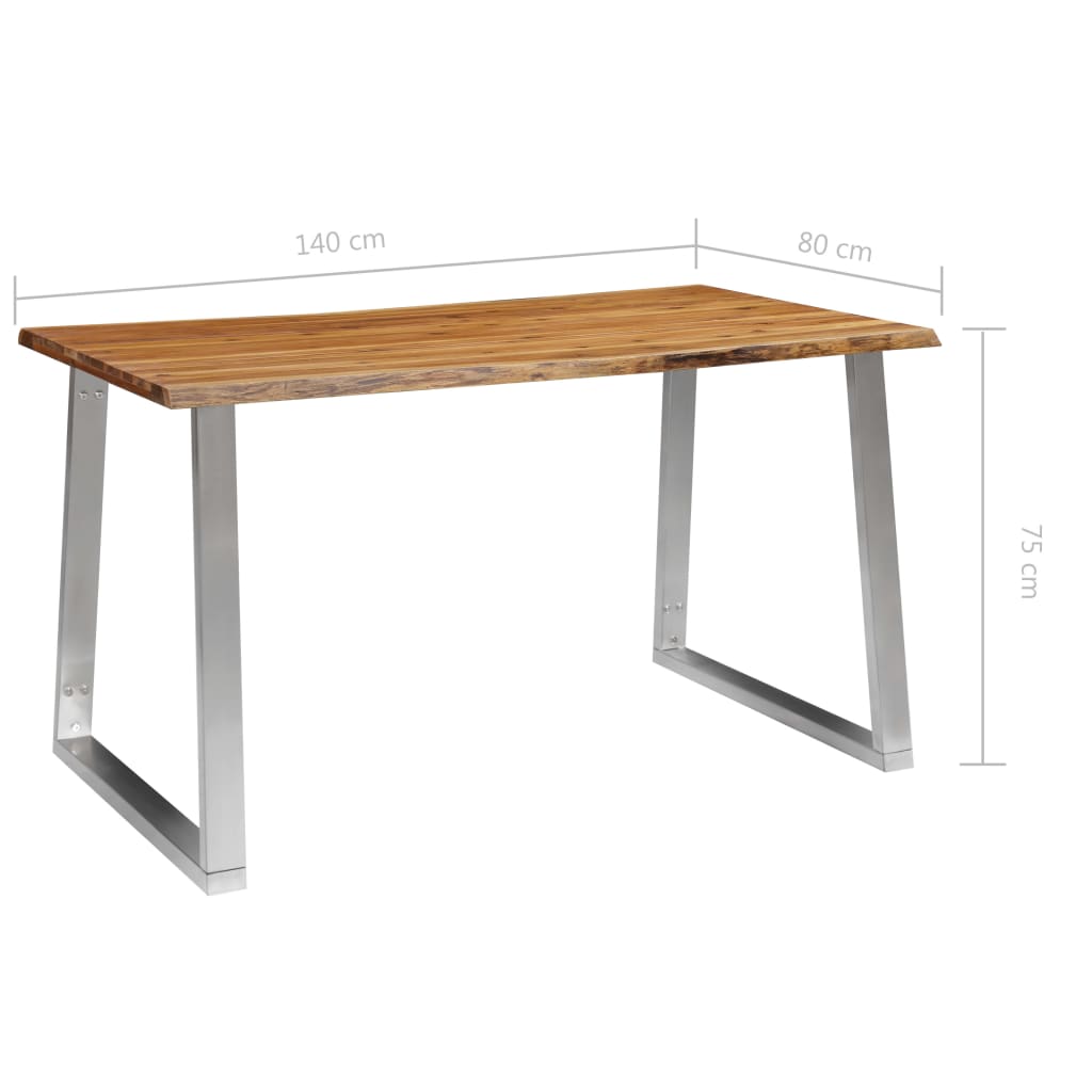 vidaXL Mesa de jantar 140x80x75 cm acácia maciça e aço inoxidável