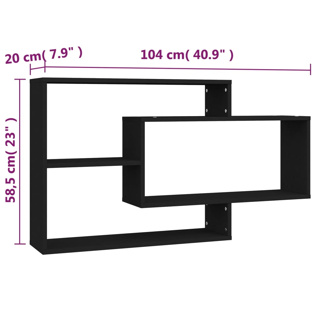 vidaXL Prateleiras de parede 104x20x58,5cm derivados de madeira preto