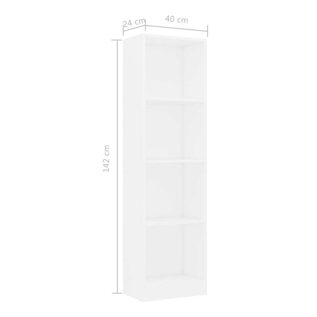 vidaXL Estante com 4 prateleiras 40x24x142 cm contraplacado branco