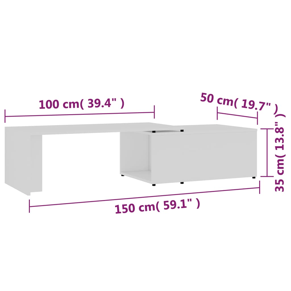 vidaXL Mesa de centro 150x50x35 cm contraplacado branco