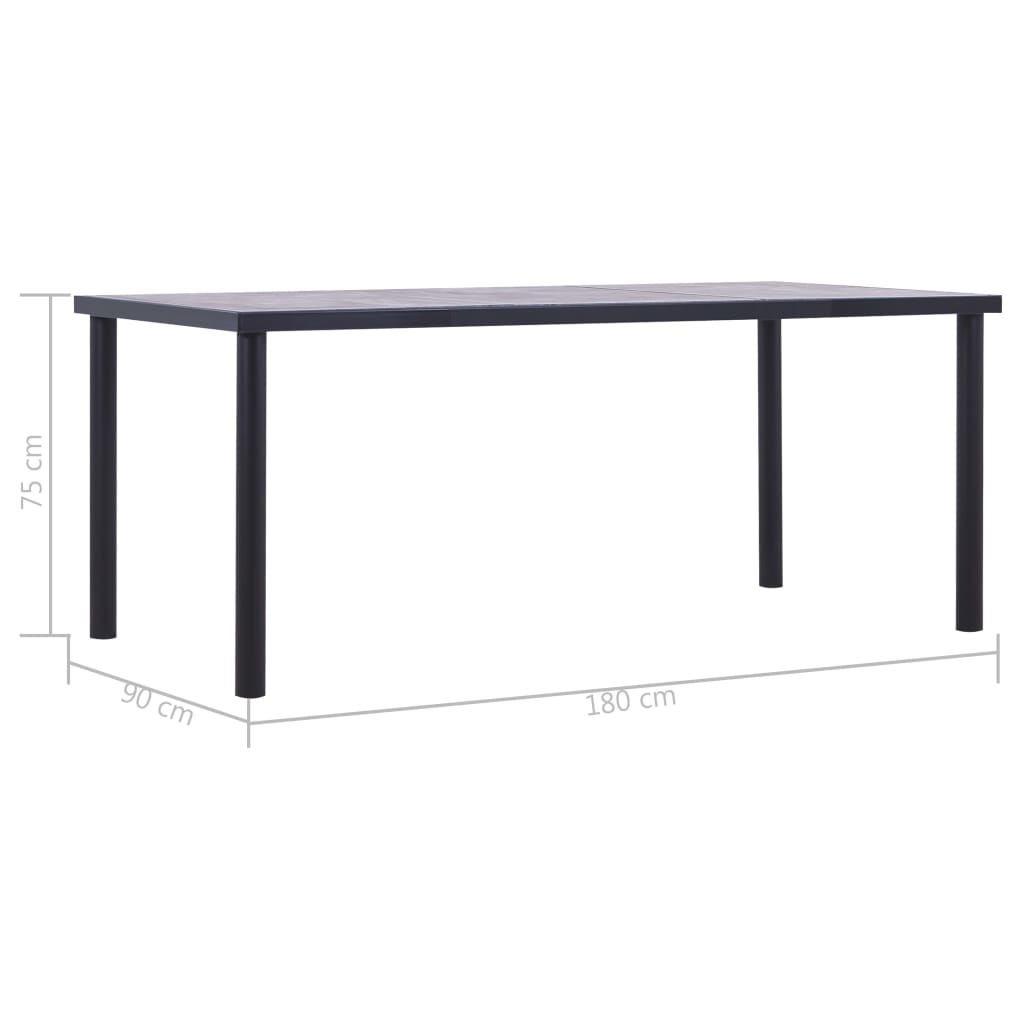 vidaXL Mesa de jantar 180x90x75 cm MDF preto e cinzento cimento