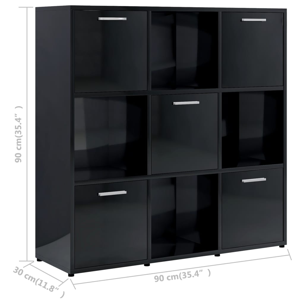 vidaXL Estante 90x30x90 cm contraplacado preto brilhante