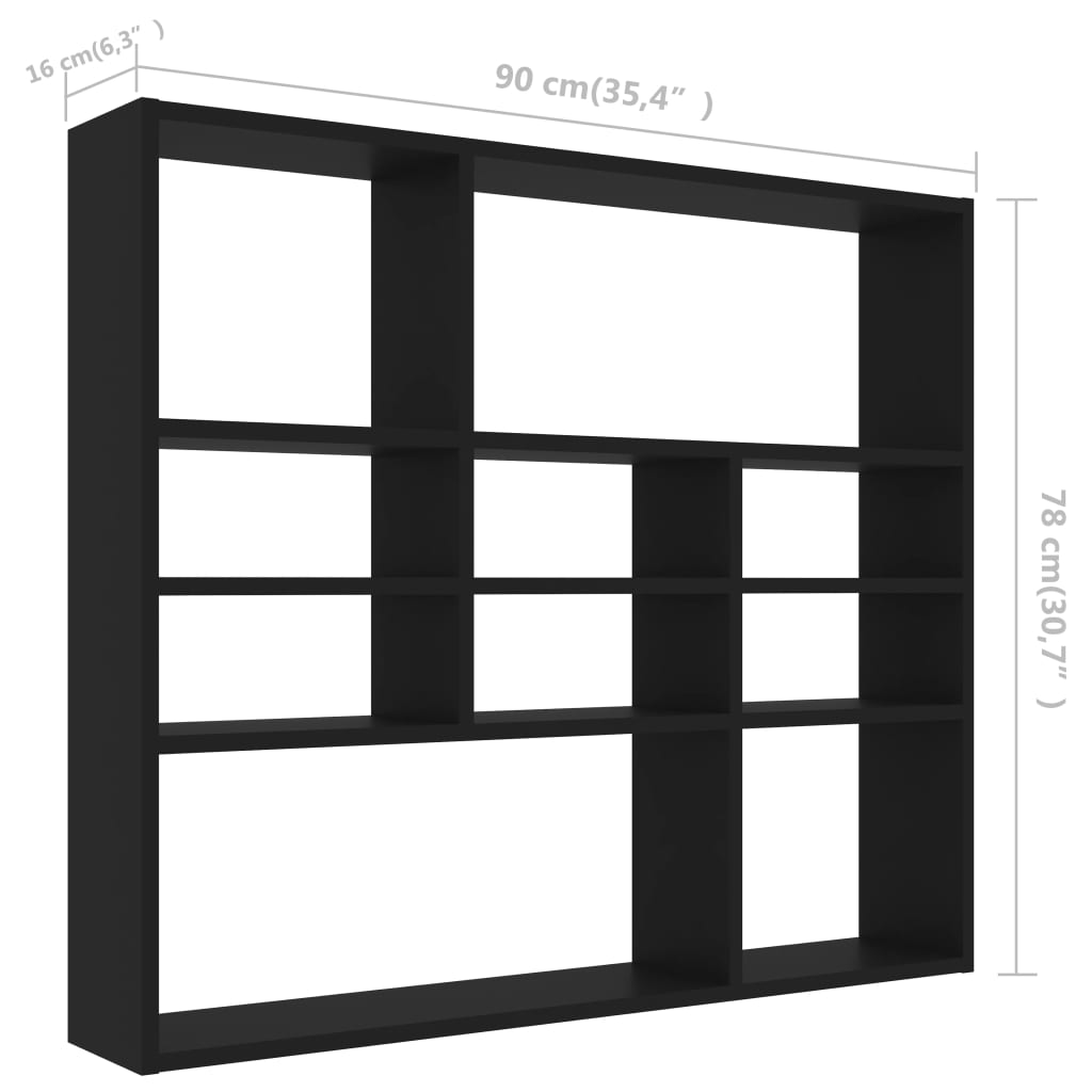 vidaXL Estante de parede 90x16x78 cm contraplacado preto