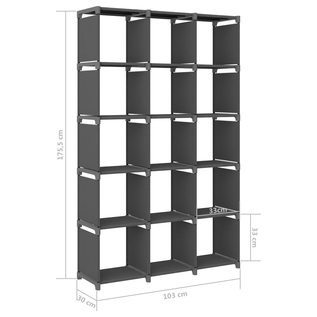 vidaXL Unidade de prateleiras 15 cubos 103x30x175,5 cm tecido cinzento