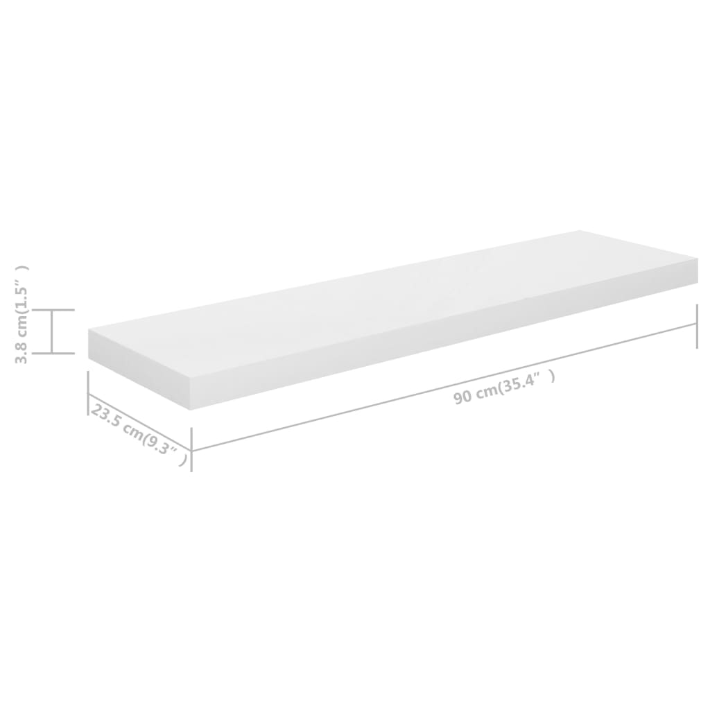 vidaXL Prateleira de parede suspensa 90x23,5x3,8 cm MDF branco