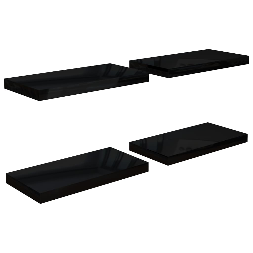 vidaXL Prateleiras de parede suspensas 4 pcs 50x23x3,8cm MDF preto