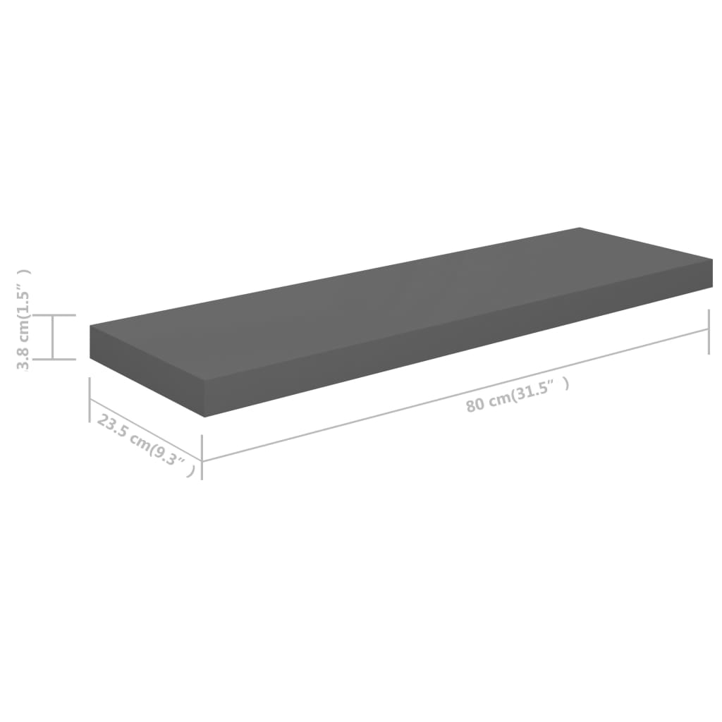 vidaXL Prateleiras de parede suspensas 2 pcs 80x23,5x3,8cm MDF cinza