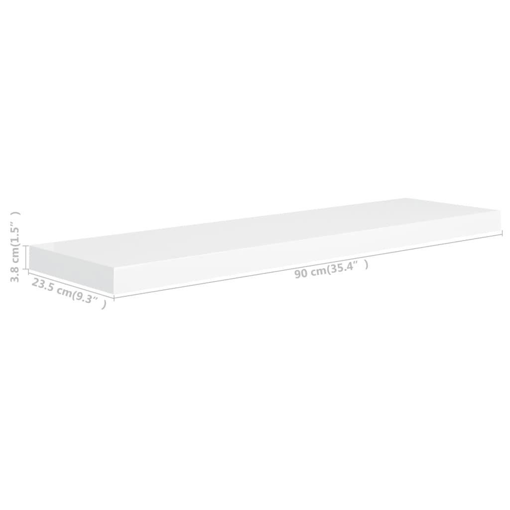 vidaXL Prateleiras parede suspensas 4 pcs 90x23,5x3,8cm MDF branco