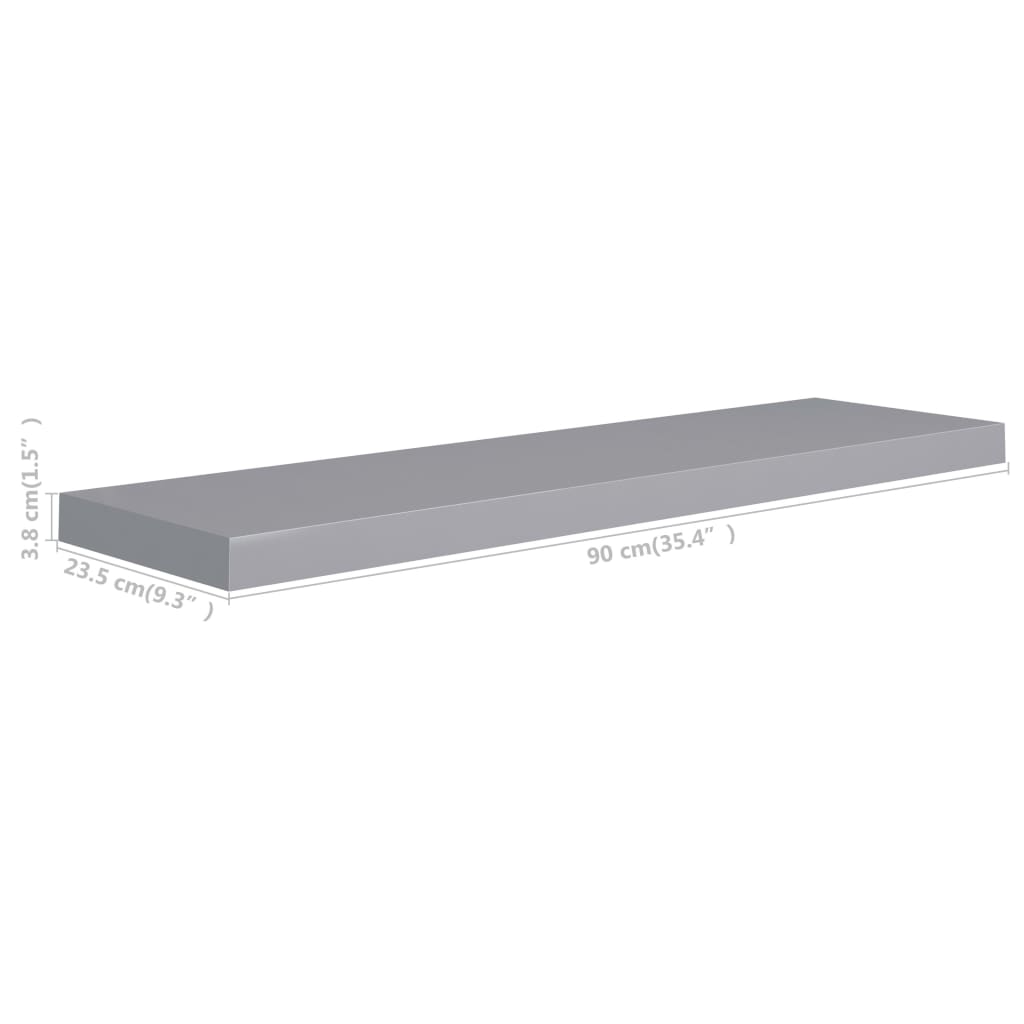 vidaXL Prateleira de parede suspensa 90x23,5x3,8 cm MDF cinzento