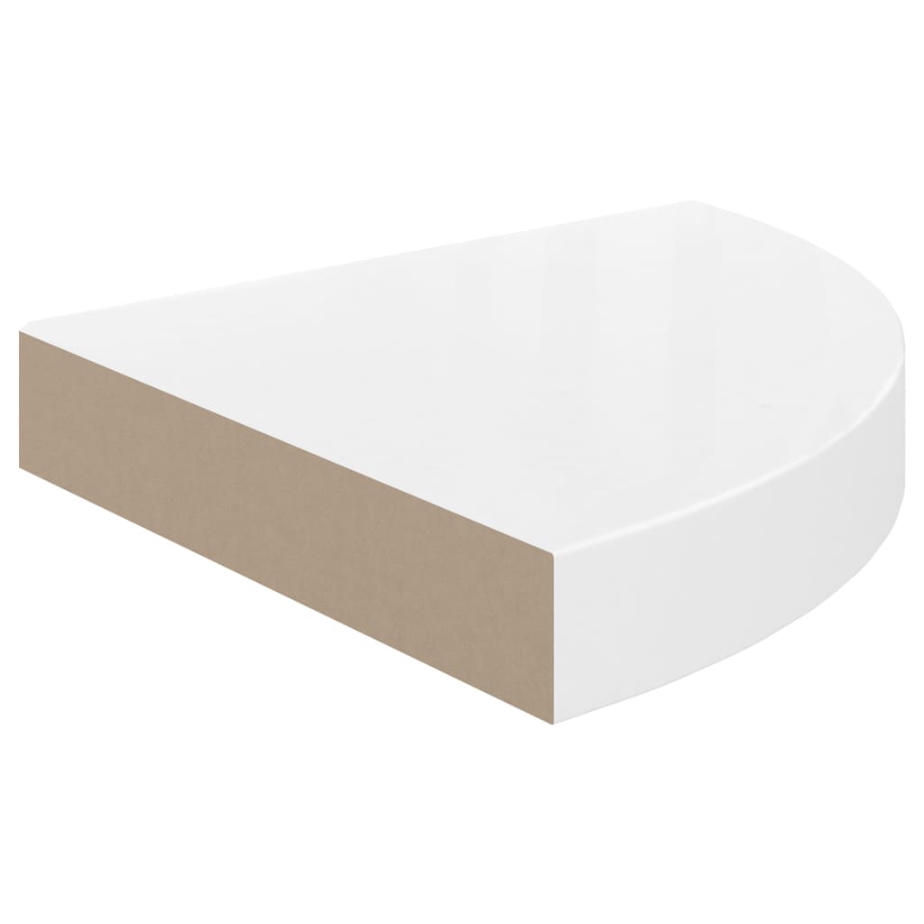 vidaXL Prateleira de canto suspensa 25x25x3,8 cm MDF branco brilhante