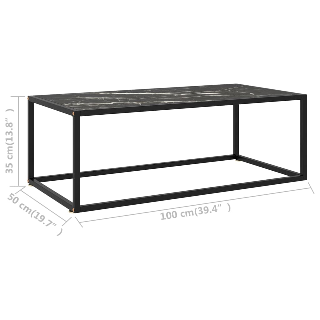 vidaXL Mesa de centro 100x50x35 cm vidro mármore preto