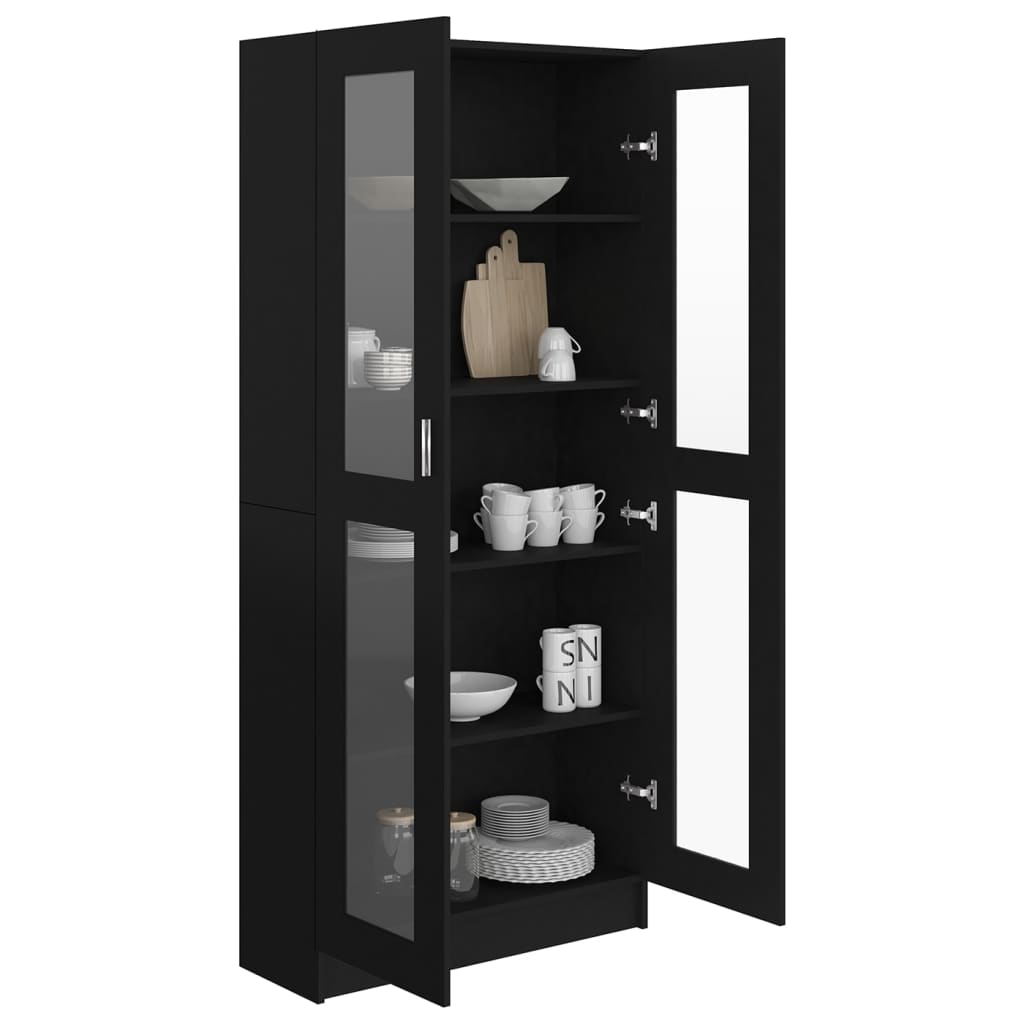 vidaXL Armário vitrine 82,5x30,5x185,5 cm contraplacado preto