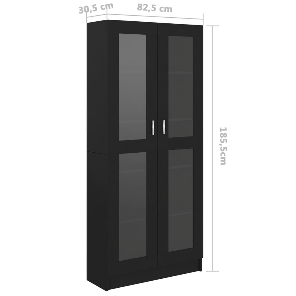 vidaXL Armário vitrine 82,5x30,5x185,5 cm contraplacado preto