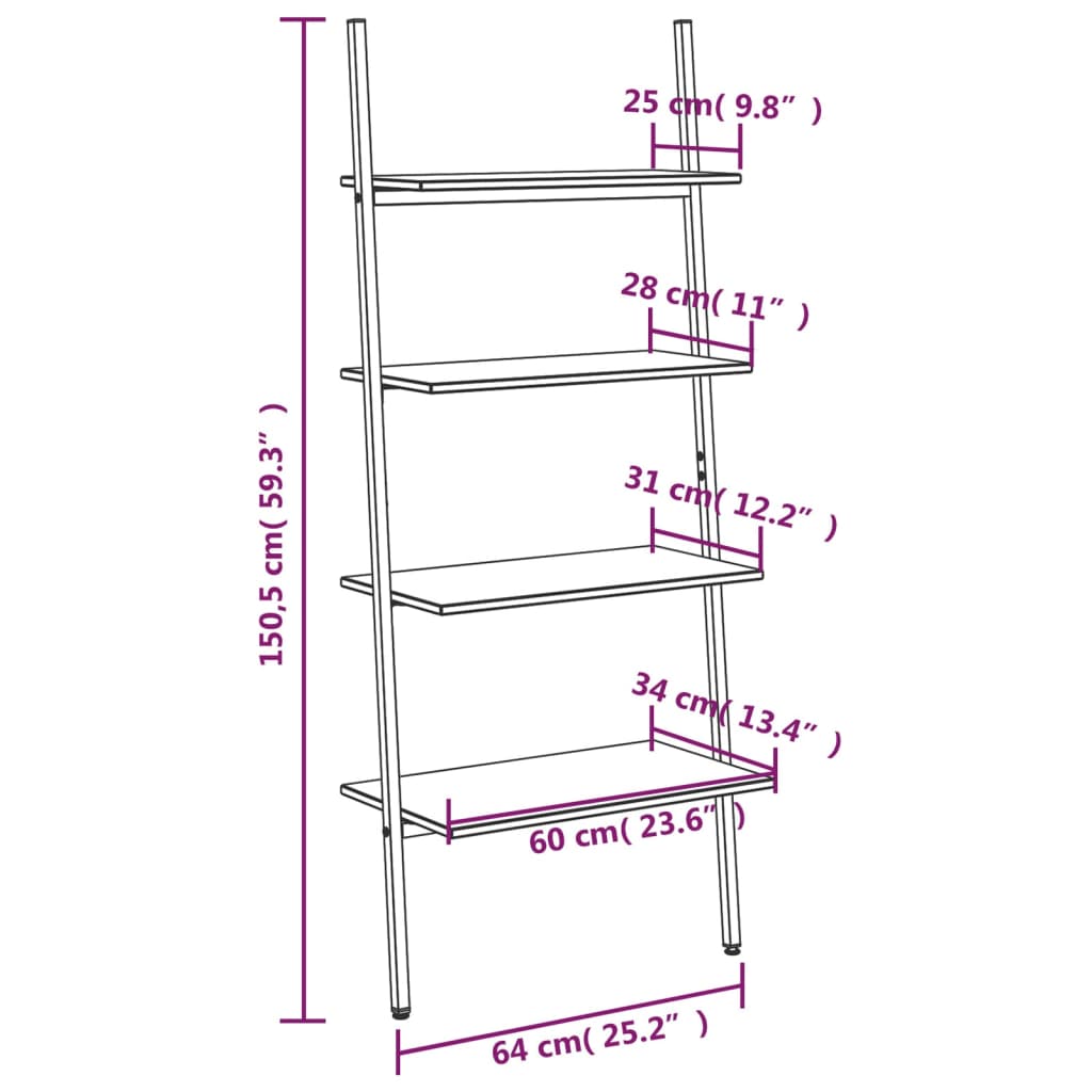 vidaXL Unidade 4 prateleiras 64x34x150,5 cm castanho-escuro e preto