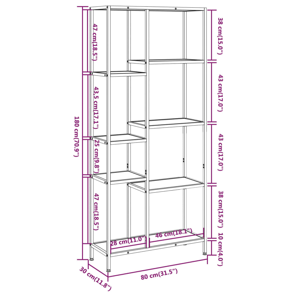 vidaXL Estante 80x30x180 cm aço e derivados de madeira