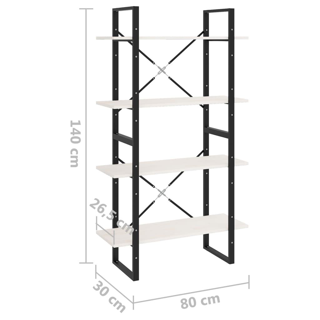 vidaXL Estante com 4 prateleiras 80x30x140 cm pinho maciço branco