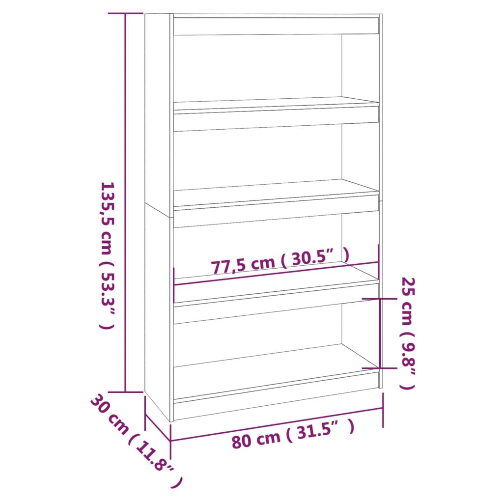 vidaXL Estante/divisória 80x30x135,5 cm pinho maciço castanho mel