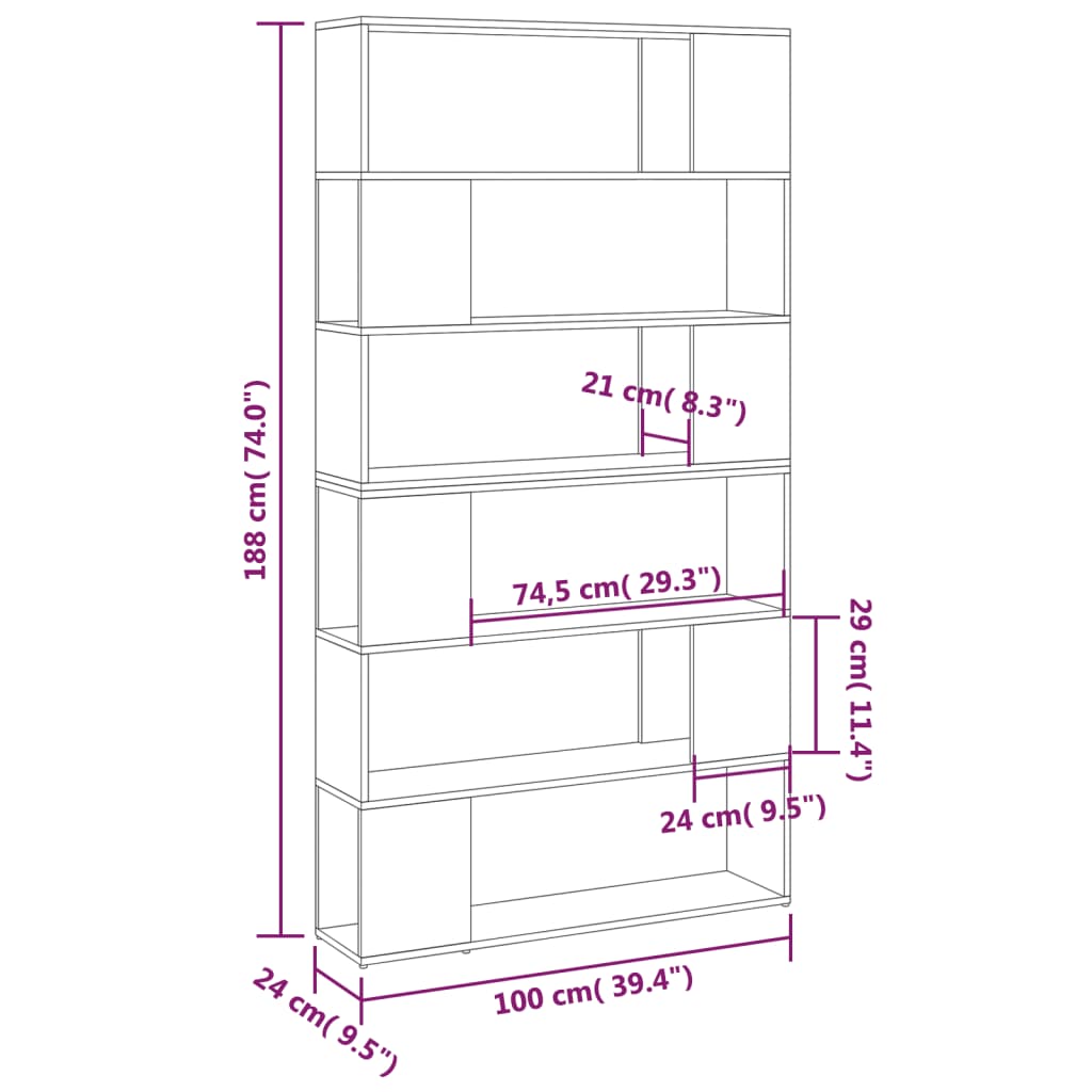 vidaXL Estante/divisória 100x24x188 cm preto brilhante