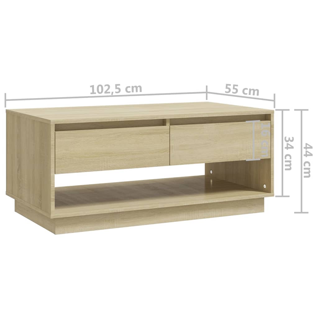 vidaXL Mesa de centro 102,5x55x44 cm contraplacado cor carvalho sonoma