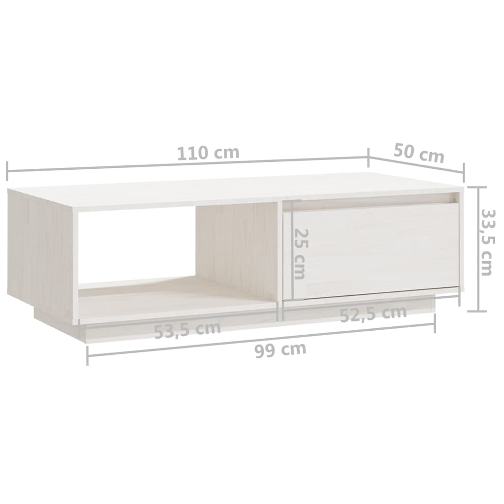 vidaXL Mesa de centro 110x50x33,5 cm madeira de pinho maciça branco