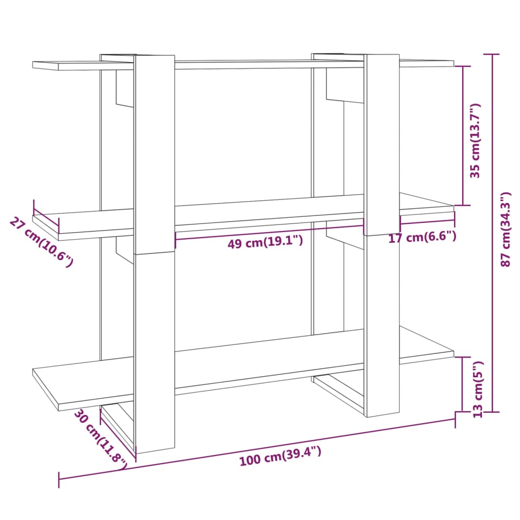 vidaXL Estante/divisória 100x30x87 cm preto