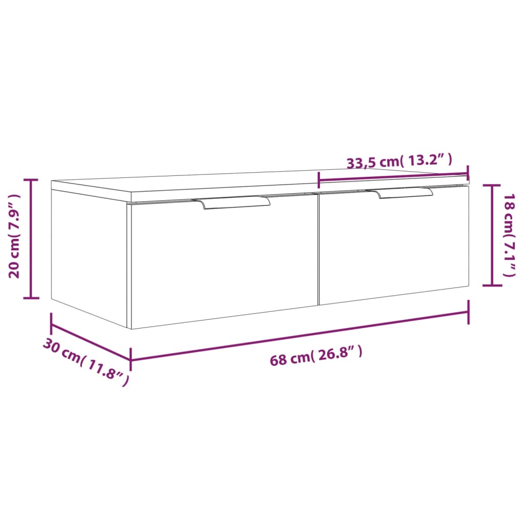 vidaXL Armários de parede 68x30x20cm derivados de madeira branco