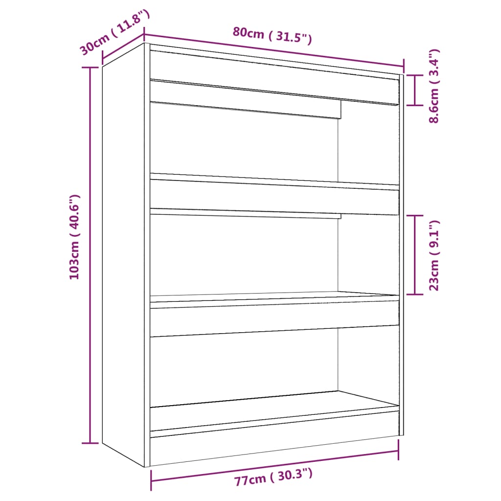 vidaXL Estante/divisória madeira processada 80x30x103 cm branco