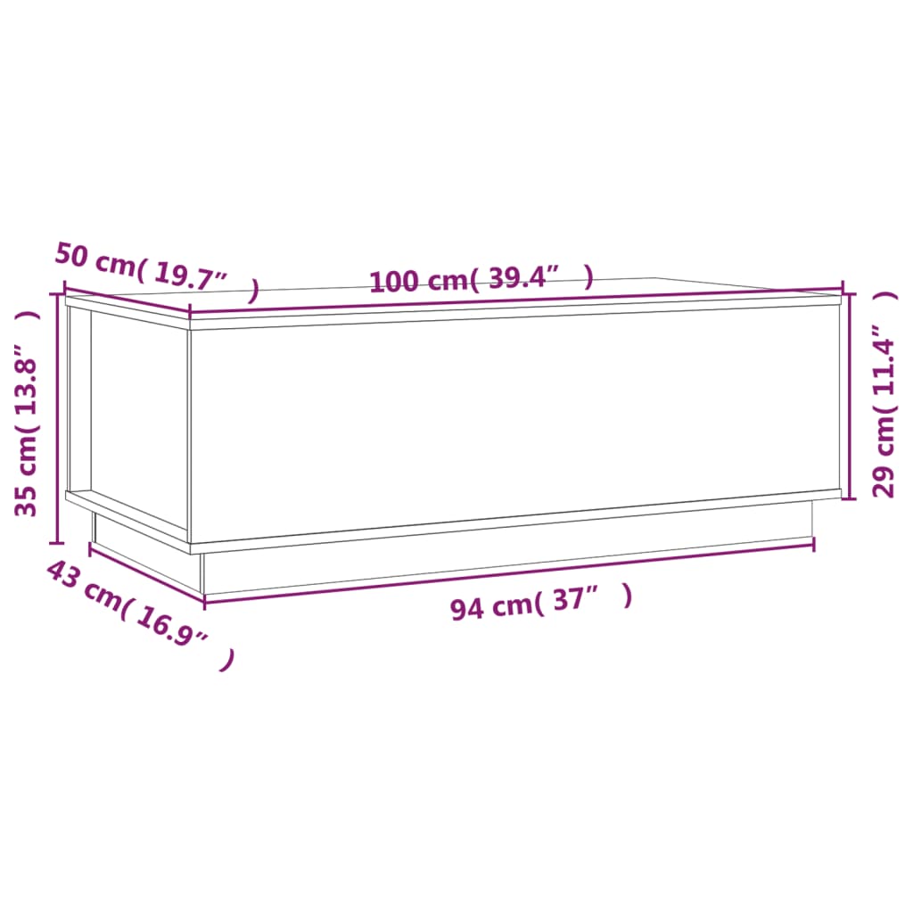 vidaXL Mesa de centro 100x50x35 cm pinho maciço cinza